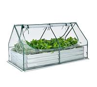 COSTWAY Mini Serre de Jardin et Lit de Jardin Surélevé 180Lx90lx91H CM Housse Transparente 2 Fenêtres Enroulables avec Zip à 2 Niveaux, Kit de Jardinière Extérieure Ventilation