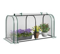 COSTWAY Mini Serre de Jardin, Porte à Fermeture Eclair Enroulable Housse de Protection Solaire en PE Imperméable en Métal, Blanc