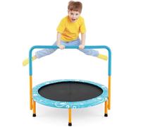 COSTWAY Mini Trampoline Enfants Pliable 92 cm avec Housse de Sécurité Matelassée et Poignée Recouverte pour Intérieur Charge maximale 150 KG (Orange+Bleu)