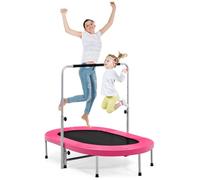 COSTWAY Mini Trampoline Pliable pour 2 Enfants Intérieur/Extérieur avec Main Courante Ajustable et Coussin de Sécurité Tapis de Saut Charge 150kg, Rose