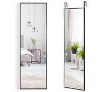 COSTWAY Miroir 120 x 37 cm Au-Dessus de la Porte, Miroir Pleine Longueur Cadre en Alliage d'Aluminium et Verre Incassable, Crochets pour Vestiaire Chambre Salon (Noir)