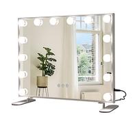 COSTWAY Miroir de Maquillage Hollywood 14 Ampoules LED, Luminosité Rglables 3 Couleurs d'Éclairage Contrôle Tactile, Cadre en Alliage d'Alu, Installation Murale ou sur Table, 50x18x43 cm