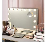 COSTWAY Miroir de Maquillage Hollywood - 15 Ampoules, 10x Loupe, Écran Tactile, 3 Modes de Gradation, Smart Bluetooth, USB - 58x48CM