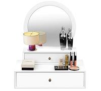 COSTWAY Miroir de Maquillage sur Coiffeuse Coiffeuse à Poser avec 2 Tiroirs Amovible pour Ranger Cosmétiques Montage sur Table ou Mural,Convient pour Le Dressing et la Chambre à Coucher Blanc