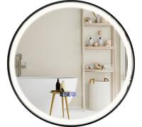 COSTWAY Miroir de salle de bain éclairé, miroir mural incassable haute définition avec lumière LED 3 couleurs, fonction mémoire & antibuée, miroir cosmétique rond pour salle de bain