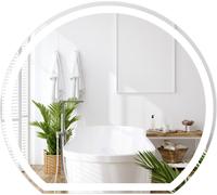 COSTWAY Miroir de salle de bain LED 60 x 54 CM, miroir rond mural avec éclairage tamisé 3 couleurs, interrupteur tactile, antibuée