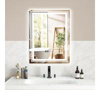 COSTWAY Miroir de Salle de Bain LED Anti-buée 70 x 50 cm - Miroir cosmétique rectangulaire avec 3 Couleurs de lumière - Fonction mémoire - Miroir Mural éclairé pour Salle de Bain, Salon, Chambre à