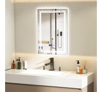 COSTWAY Miroir de salle de bain LED antibuée, miroir cosmétique rectangulaire incassable avec 3 couleurs de lumière & fonction mémoire, miroir mural éclairé pour salle de bain, salon, chambre à couche