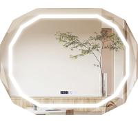 COSTWAY miroir de salle de bain LED, miroir antibuée biseauté à un côté avec lumière LED 3 couleurs, fonction mémoire, lecture de l'heure & de la température, miroir HD elliptique incassable pour sall