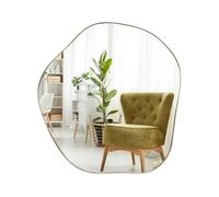 COSTWAY Miroir Décoratif Asymétrique - 75x70CM - Cadre en Métal Doré, Miroir HD Mural, Montage Horizontal-Vertical - Salon Chambre