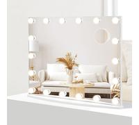 COSTWAY Miroir Hollywood 62,5x51cm avec éclairage, miroir cosmétique avec écran tactile intelligent et miroir grossissant, 3 couleurs de lumière et 4 luminosités