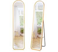 COSTWAY Miroir intégral 155cm, miroir sur pied rond, miroir mural avec cadre alu doré & film antidéflagrant, miroir de porte miroir suspendu pour hall chambre salon
