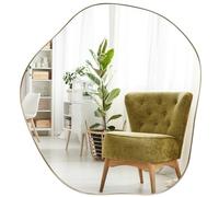 COSTWAY Miroir Mural Décoratif, Miroir Mural Moderne avec Cadre Métallique, Miroir HD Suspendu en Forme Irrégulière, pour Entrée, Salon, Salle de Bain, Chambre (Or, 70 x 75 CM)