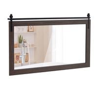 COSTWAY Miroir Mural Rectangulaire 100 X 66 CM, Cadre en Bois Massif, Style Porte de Grange, Support en Métal, Réflexion HD, Grand Miroir Mural Rustique pour Salon Chambre Entrée (Noyer)