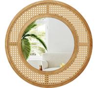COSTWAY Miroir mural rond en rotin ∅65cm, miroir décoratif avec cadre en bois, verre en aluminium & crochets, miroir décoratif montage mural moderne nature