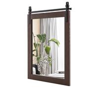 COSTWAY Miroir Mural Rustique avec Cadre en Bois Massif, Miroir Suspendu avec Kit pour Porte de Grange, Miroir Décoratif de Style Vintage pour Couloir, Salon, Chambre à Coucher (76L x 56l cm,Noyer)