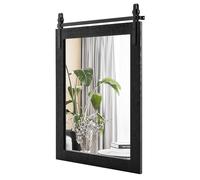 COSTWAY Miroir Mural Rustique avec Cadre en Bois Massif, Miroir Suspendu avec Kit pour Porte de Grange, Miroir Décoratif de Style Vintage pour Couloir, Salon, Chambre à Coucher (76L x 56l cm,Noir)