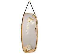 COSTWAY Miroir Mural Suspendu, Miroir de Salle de Bains, avec Cadre en Bambou et Sangle en Cuir Réglable, Coin Arrondi, pour Salon, Chambre, Entrée etc. (77cm X 44 cm X 1,5cm (L X l X H))