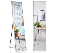 COSTWAY Miroir Pleine Longueur, 160 x 40 CM, Miroir Rectangulaire avec Verre Incassable et Cadre en Alliage d'Aluminium, Miroir Mural ou sur Pied pour Chambre, Salon, Entrée, Or/Argent/Noir (Argent)