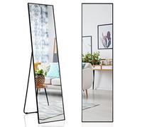 COSTWAY Miroir Pleine Longueur, 160 x 40 CM, Miroir Rectangulaire avec Verre Incassable et Cadre en Alliage d'Aluminium, Miroir Mural ou sur Pied pour Chambre, Salon, Entrée, Or/Argent/Noir (Noir)