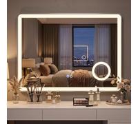 COSTWAY Miroir Salle de Bain avec Eclairage 80 x 60 cm, Grossissant 3X | Miroir Rectangulaire Anti-Buée, 3 Couleurs, Luminosité Réglable, Fonction Mémoire, Cadre Métallique, Verre Anti-Éclats