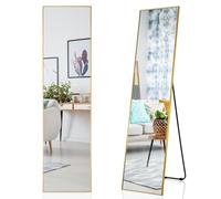 COSTWAY Miroir sur Pied 3 en 1, 160 x 40 cm, Grand Miroir en Pied, Verre Incassable, Sangle d’Attache Reglable, Tampons EVA, Miroir Mural Rectangulaire pour Chambre, Salon, Entrée, Or