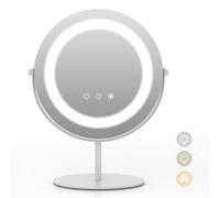 COSTWAY Miroir sur Pied, Lumineux Maquillage Ronde Dia.25 Cm avec 3 Éclairages, Rotation à 360°, Fonction Mémoire, Support en Métal pour Chambre Coiffeuse