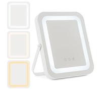 COSTWAY Miroir sur Pied Maquillage 25x30CM, Rotation à 360°, 3 Éclairages & Couleurs, Fonction Mémoire, Support en Métal, Miroir Coiffeuse pour Chambre