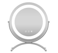 COSTWAY Miroir sur Pied Maquillage Dia.30 CM, Miroir Lumineux Maquillage Ronde, 3 Éclairages&Couleurs, Rotation à 360°, Fonction Mémoire, Support en Métal, Miroir Coiffeuse pour Chambre