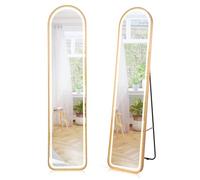 COSTWAY Miroir sur Pied Rectangulaire avec LED, Grand Miroir Mural 37x155 CM, Miroir Pleine Longueur avec Cadre en Aluminium, Éclairage 3 Couleurs et Intensité Variable, Doré(Semi-Circulaire)