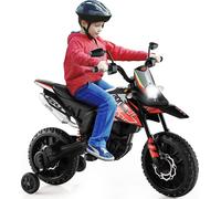 COSTWAY Moto électrique 12V pour enfants avec roues stabilisatrices, Aprilia Moto pour enfants avec musique et phares, 5,5-6 km/h, convient aux enfants de 3 à 8 ans (Rouge)