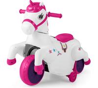 COSTWAY Moto électrique, Moto électrique 2 modes 3km/h, Cheval à bascule avec musique, LED & roues stabilisatrices, Véhicule électrique pour enfants à partir de 3 ans Rose