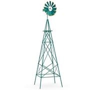 COSTWAY Moulin à Vent Géant de Jardin 253 cm, Moulin Roulement à Bille Imperméable en Métal avec 4 Pieds de Support Piquets Roue Dia.45 cm, Décorative pour Jardin Cour Ferme (Vert)