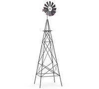 COSTWAY Moulin à Vent Géant de Jardin 253 cm, Moulin Roulement à Bille Imperméable en Métal avec 4 Pieds de Support Piquets Roue Dia.45 cm, Décorative pour Jardin Cour Ferme (Gris)