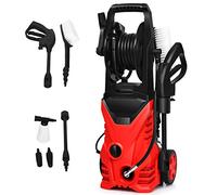 COSTWAY Nettoyeur Haute Pression 1500W 140Bar 300L/H avec avec 1 Buse Lotus et 1 Buse Haute Pression, Flexible 5 Mètres Roues et Poignée Centrale, Système de Connexion Rapide (Rouge)