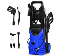 COSTWAY Nettoyeur Haute Pression 1500W 140Bar 300L/H avec avec 1 Buse Lotus et 1 Buse Haute Pression, Flexible 5 Mètres Roues et Poignée Centrale, Système de Connexion Rapide (Bleu)