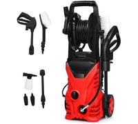 nettoyeur haute pression giantex 1400W 140Bar 300L/H avec 1 buse lotus et 1 buse haute pression, flexible 5 mètres rouge G