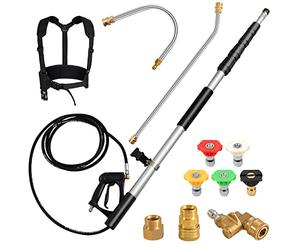 COSTWAY Nettoyeur Haute Pression 550 CM Rallonge Télescopique, Kit de Baguette de Pulvérisation avec 2 adaptateurs 5 Buses de Pulvérisation Coupleur Pivotant et Harnais de Support
