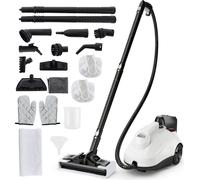 COSTWAY Nettoyeur vapeur 2000W, 5 bar pression vapeur , 1,8L, jusqu'à 160℃, Nettoyeur vapeur sol avec 29 accessoires, roulettes & 5m de câble d'alimentation Blanc