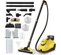 COSTWAY Nettoyeur vapeur 2000W, 5 bar pression vapeur , 1,8L, jusqu'à 160℃, Nettoyeur vapeur sol avec 29 accessoires, roulettes & 5m de câble d'alimentation Jaune