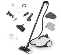 COSTWAY Nettoyeur Vapeur Haute Pression 2000W avec 15 Accessoires, Balai Vapeur Portable Pressurisé Polyvalent 5 Bars avec Réservoir de 1,8 L et Roues, pour Plancher Tapis Rideaux (Blanc)