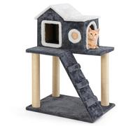 COSTWAY Niche pour Chat Exterieur Interieur, Maison pour Chat, 3 Poteaux à Griffer en Sisal, Echelle d'escalade, Cabane Chaton, Toit Ouvrable, Kit Anti-basculement, 60 × 46 × 90 cm