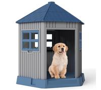 COSTWAY Niche pour Chien Exterieur Interieur, 3 Fenêtres et Lucarne, Cabane Chien Exterieur en PP, Toit en Pente Amovible, Grand Entrée, 5 Patins Renforcés, 4 Piquets de Sol, 76 x 90 x 96 cm