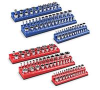 COSTWAY Organisateur de Douilles Magnétiques Entraînements 1/2" 3/8" et 1/4", Kit de Support de Douille 6 Pièces S'adaptent Douilles Peu Profondes et Profondes, Rouge SAE Bleu Métrique