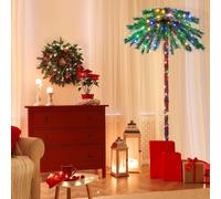 COSTWAY Palmier artificiel 180 cm éclairé, arbre artificiel avec 210 lumières LED quadrichromiques, palmier de Noël avec 64 pointes en PVC & support métallique, arbre lumineux pour Noël Carnaval, mais