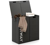 COSTWAY Panier a Linge Sale 2 Compartiments, Corbeille a Linge 105 L, 2 Sacs Doublure Amovibles, Plateaux en MDF, Poignées, Bac a Linge pour Salle de Bain, Buanderie