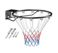 COSTWAY Panier de Basket Anneau Suspendu avec Filet Toutes Saisons, Jante de Basket-Ball Murale avec Double Ressort 12 Boucles pour Intérieur/Extérieur, Diamètre du Anneau 45 CM (Noir)