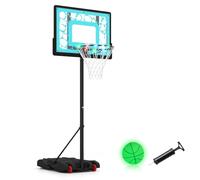 COSTWAY Panier de Basket-Ball de Piscine avec LED, Support de Basket Réglable en Hauteur avec roulettes, Panneau Incassable Ballon Phosphorescents Base Remplissable, pour Intérieure/Extérieure