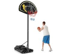 COSTWAY Panier de Basket-Ball sur Pieds Hauteur Réglable 130-305cm, Support de Basket Portable avec Roues et Base Rechargeable Résistant aux Intempéries, pour Intérieure & Extérieure