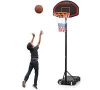 COSTWAY Panier de Basket, Hauteur Réglable du Panier (155-210 CM) et 2 Roues, Panier de Basket-Ball sur Pieds avec Panneau Arrière, pour Enfant